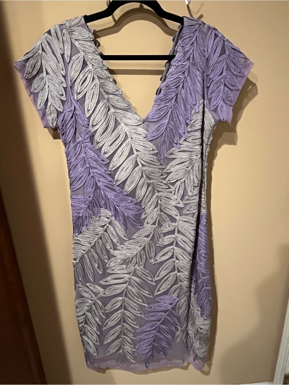 JS Collections Lavender and White Embroidered V-Neck Dress